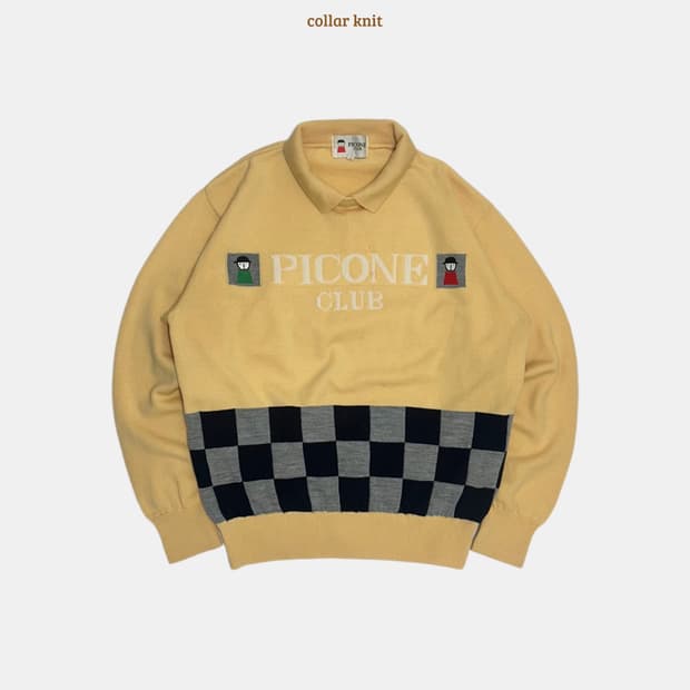 PICONE CLUB 체커보드 배색 니트 일본빈티지