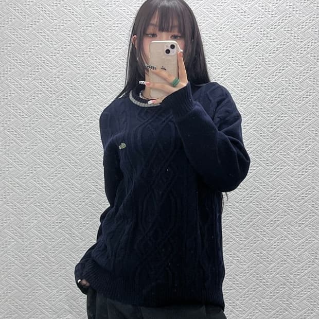 라코스테 올드스쿨 레트로 캐주얼 꽈배기 케이블 니트 100 C10706