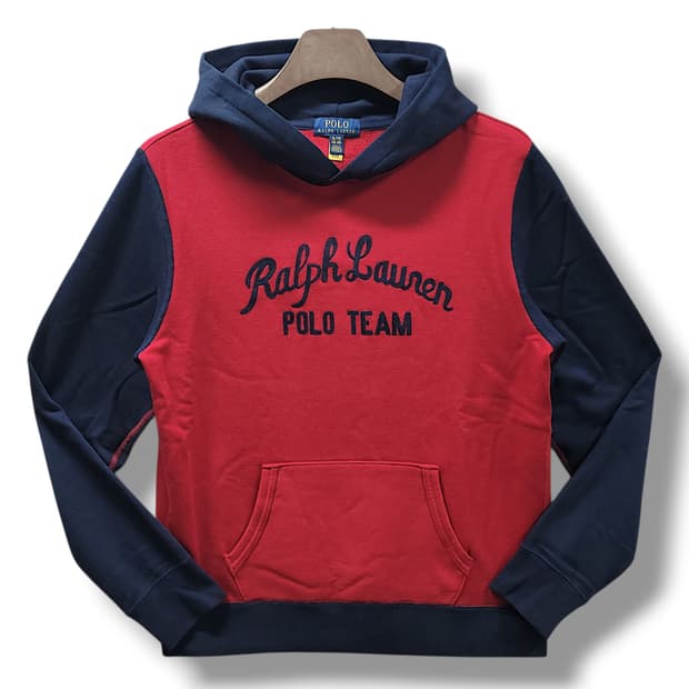 [M] 폴로 레드&네이비 기모 폴로 팀 로고 후드 티셔츠