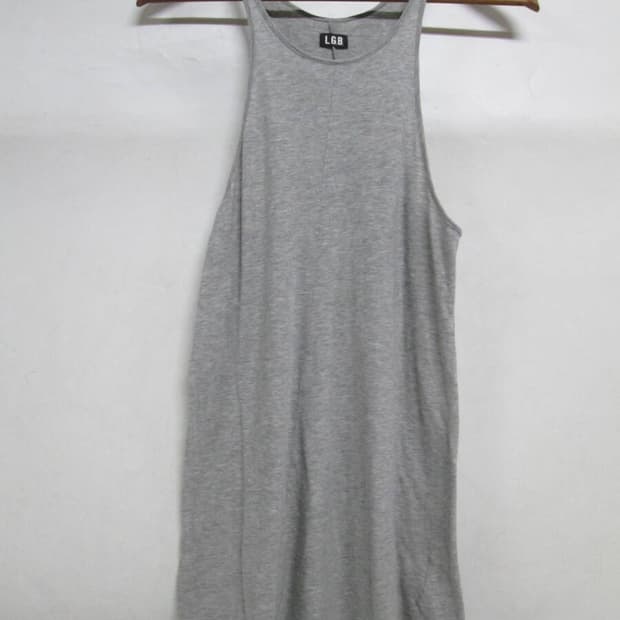 LGB 그레이 레이어드 롱 나시 민소매