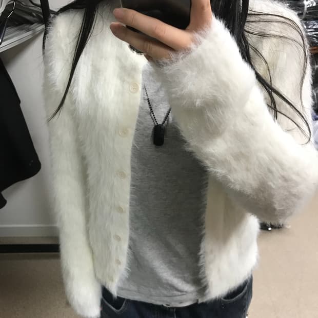 앙고라 니트 가디건 아이보리