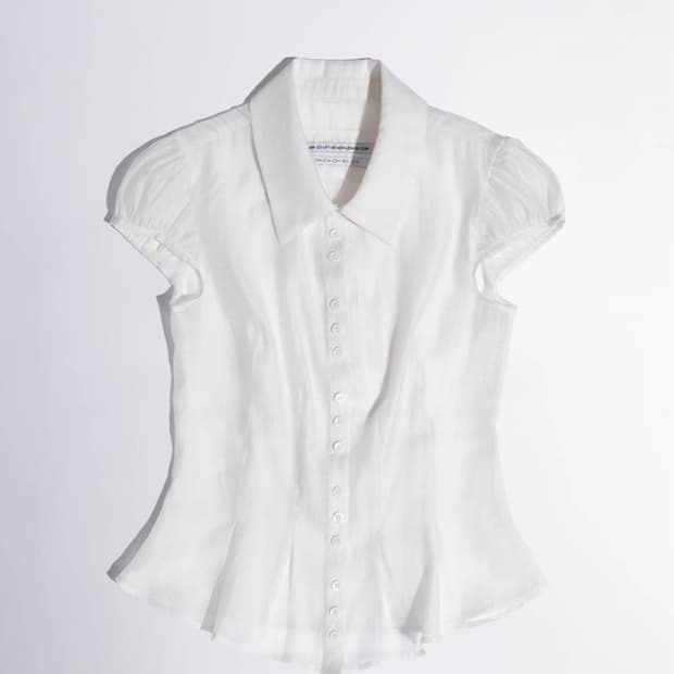 스컬프터 Sheer Pleated Hem Blouse White