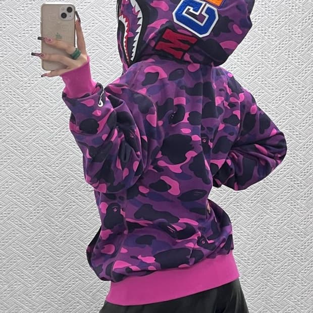 베이프 AAPE 스트릿 펑크 퍼플카모 샤크 후드집업 L C11552