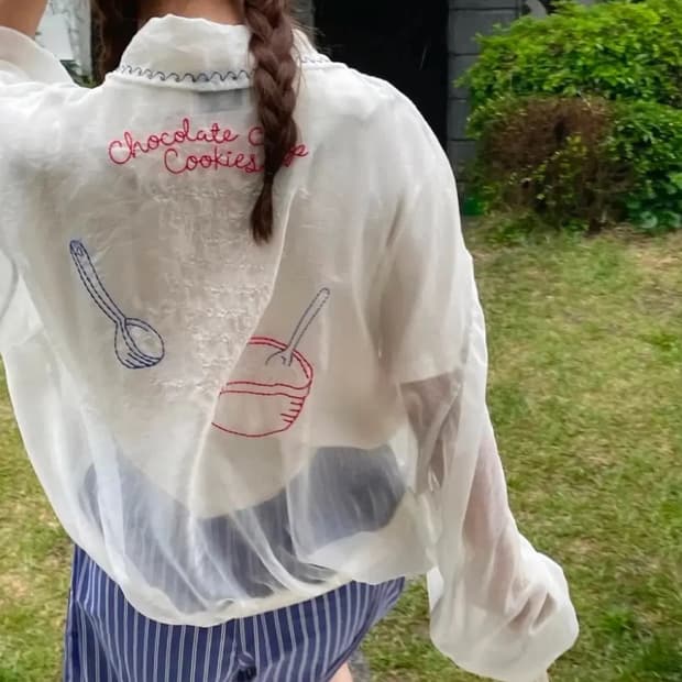 벤티 venti 레시피JP 블루종 시스루 자수 집업 점퍼