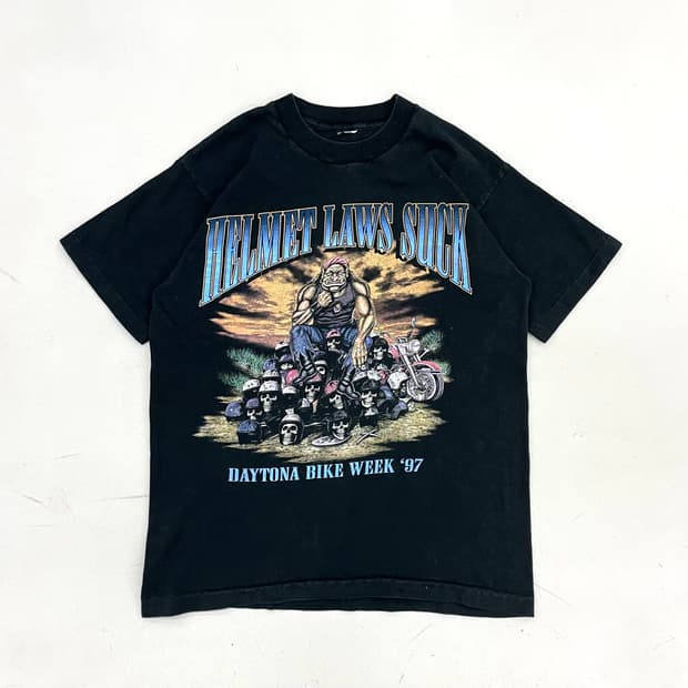 90s 싱글스티치 스컬 멀티 해골 바이크 빈티지 반팔 티셔츠 블랙