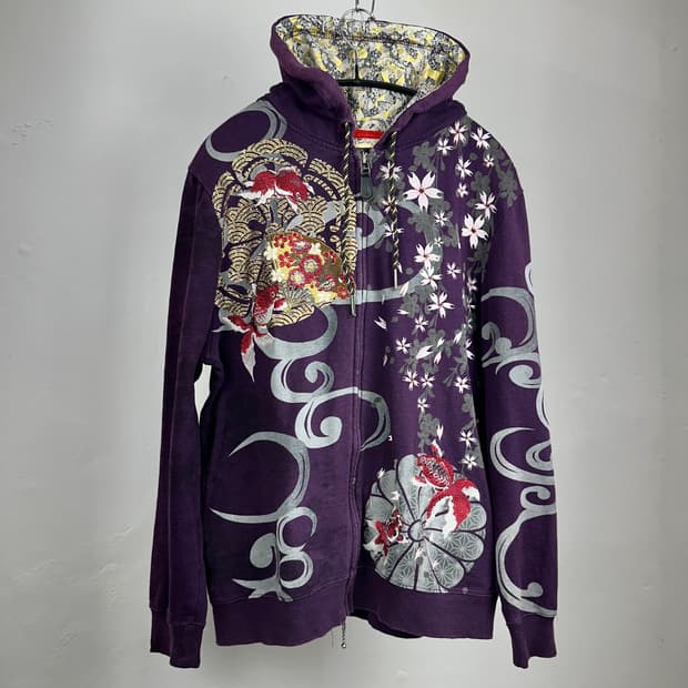 Oriental embroidered printing hood zip u