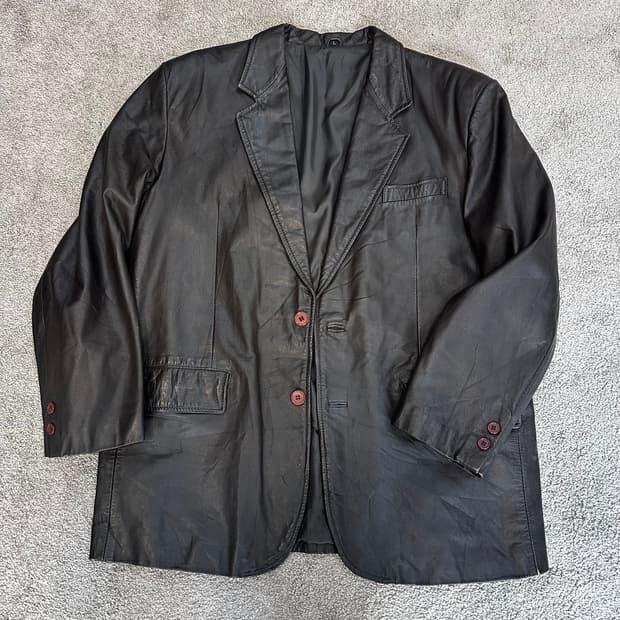 빈티지 브랙/브라운 소가죽 블레이저 자켓L