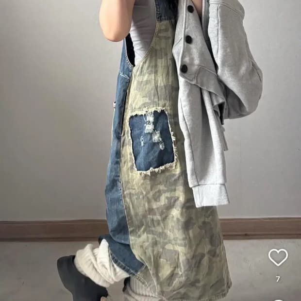 미라이클립)카모 청 멜빵 원피스