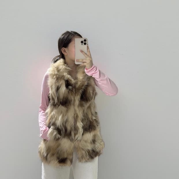 빈티지 원색 라쿤퍼 조끼 베스트