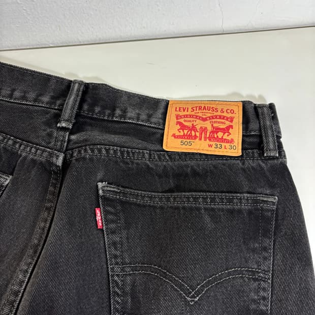 M-L 리바이스505 블랙 레귤러핏 헤비데님 블랙워시드 데님팬츠