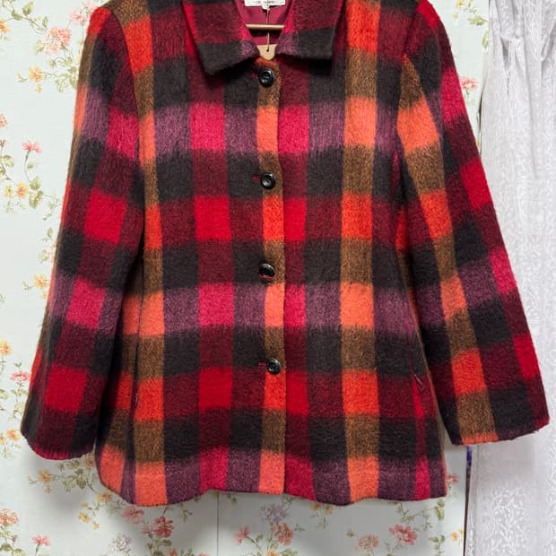 울 체크 하프 코트