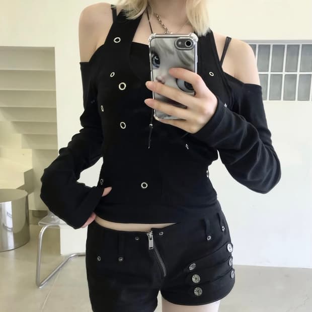 분트 Eyelet Halter Long Sleeve