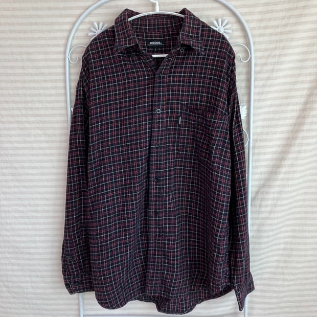 빈티지 퍼플 체크 셔츠 y2k 스트릿 갸루 펑키 일본빈티지660