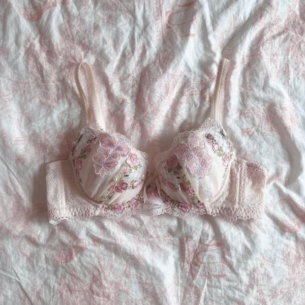 플라워 리본 나비 자수 브라 75b 레이스 일본 일브 속옷 란제리 히메