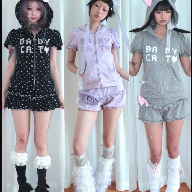 Hbreaker 큐티 반팔후드집업 BABYCAT 펌킨 숏팬츠