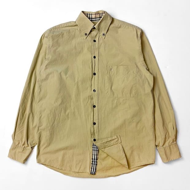 버버리 00s 옐로우베이지 기마 로고 셔츠 PN5290