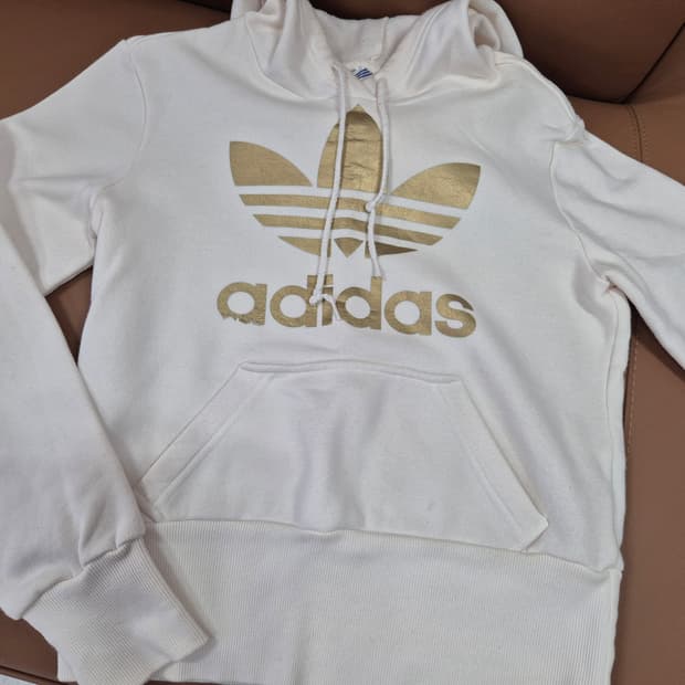 아디다스 파이어버드 빅로고 기모후드티 90(골드 트레포일)