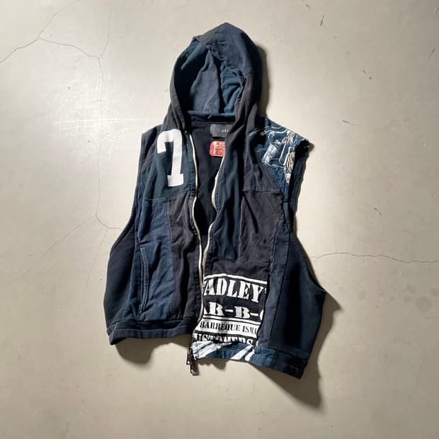 AKM Patchwork Zip-Up Hooded Vest