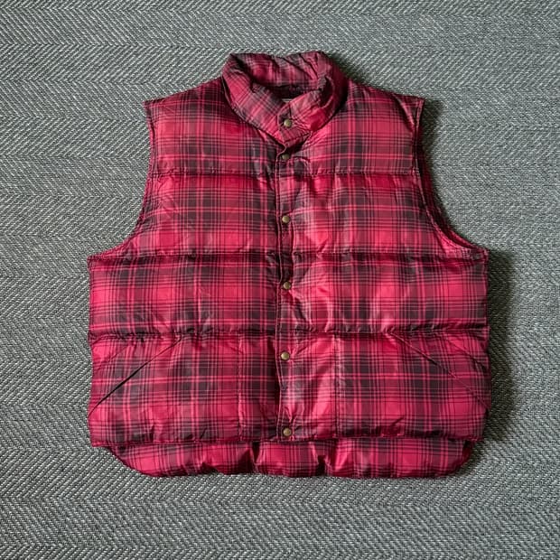 80s 엘엘빈 구스다운 타탄체크 패커블 푸퍼 베스트 (105-110)