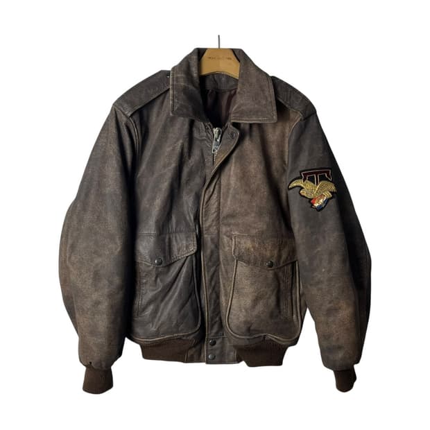 [JPN] 빈티지 패치 레더 봄버자켓