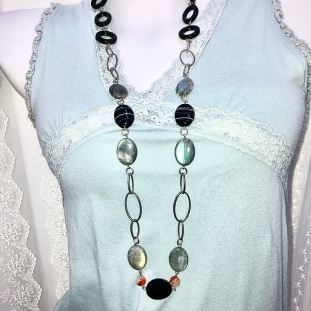 blue and black long necklace