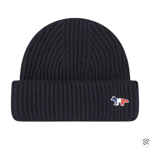 (새상품) 메종 키츠네 트라이컬러 폭스 패치 립드 비니 네이비