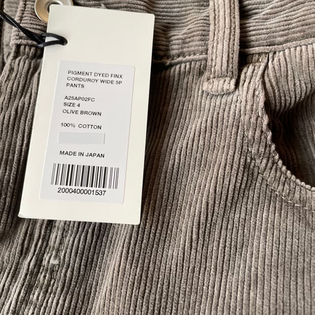 [4] 오라리 피그먼트 다이 핀스 코듀로이 와이드 팬츠 올리브 브라운