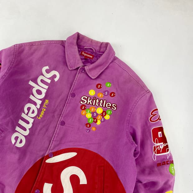 슈프림 X 스키틀즈 X 미첼앤네스 퍼플 바시티 자켓 (105)
