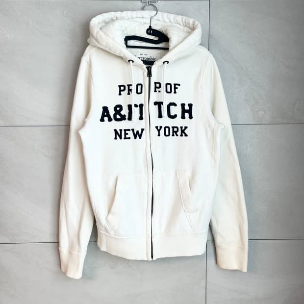 아베크롬비 뉴욕 스펠로고 대장 후드집업 아이보리/화이트 [M]