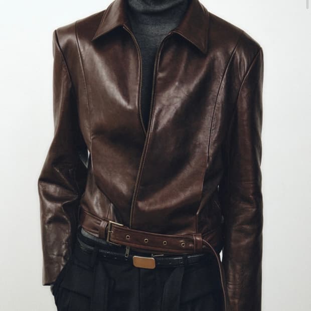 새상품) 노이어 kkst 램스 레더 벨티드 크롭 자켓 [버건디] 50