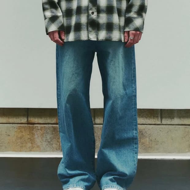 (31) 플랙 베이직 와이드 데님팬츠 K04 미드블루