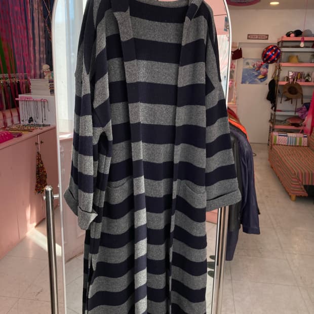 빈티지 스트라이프 롱 후디 가디건