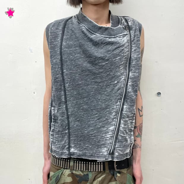 asymmetric gray-washed vest
