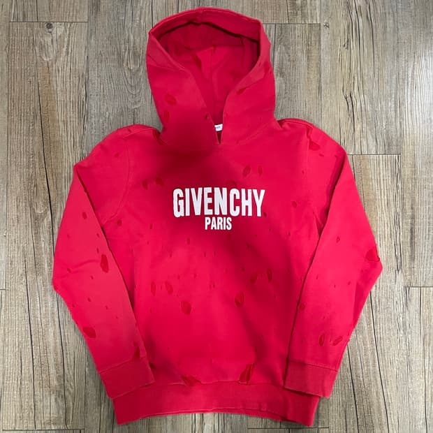 지방시 레드 데미지 후드티 