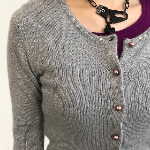 Ined Gray Wool Pearl Cardigans