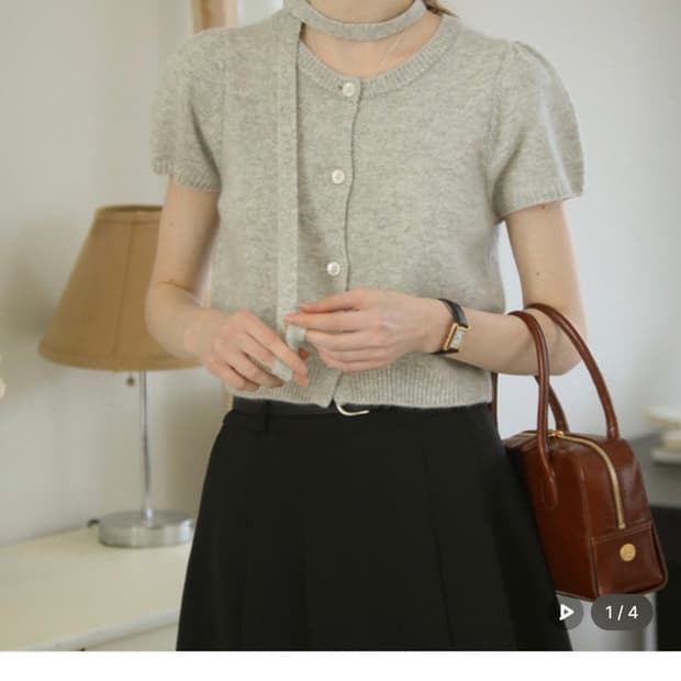 틸아이다이 Tie set half sleeve cardigan_Gray