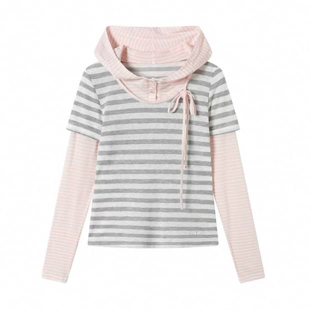 rrichu 레이어드 후드 긴팔 티셔츠 빈티지 일본 중국 디얼마이키코