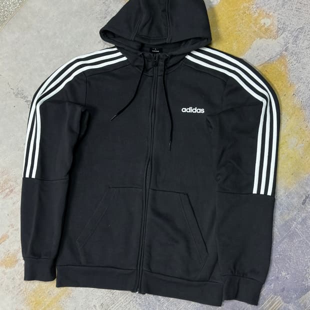 아디다스 블랙 기모 후드집업 XL