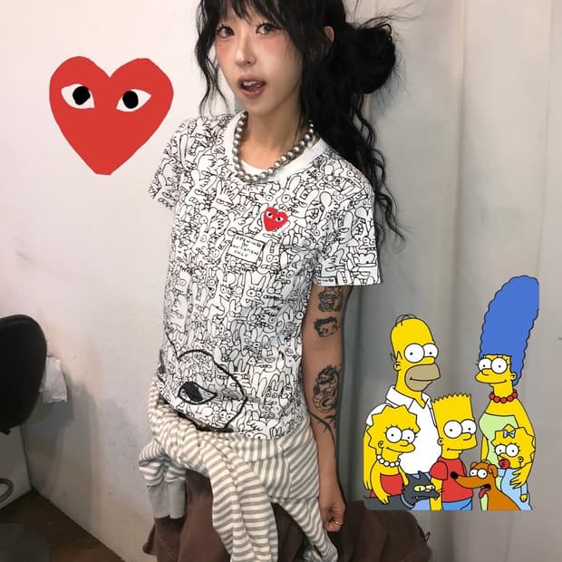 꼼데가르송 X 맷 그레이닝 콜라보 반팔 티셔츠 ( 레어!! ) 