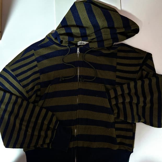 카락터 후드집업 Striped knit hooded zip up / Kh