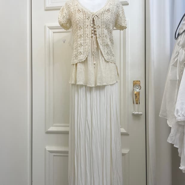 ivory crochet knit sleeveless&cardigan&s