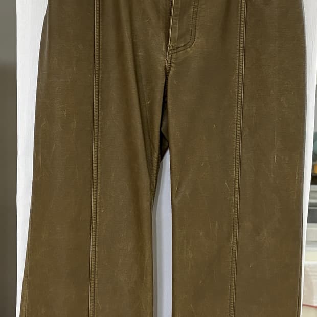 티크 올리브 레더 팬츠 s
