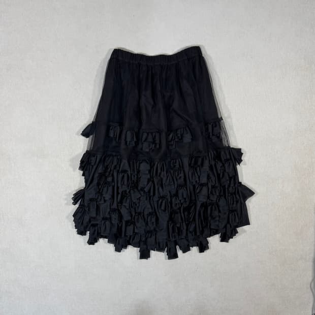 Tulle Paneled Ruffle Black Skirt