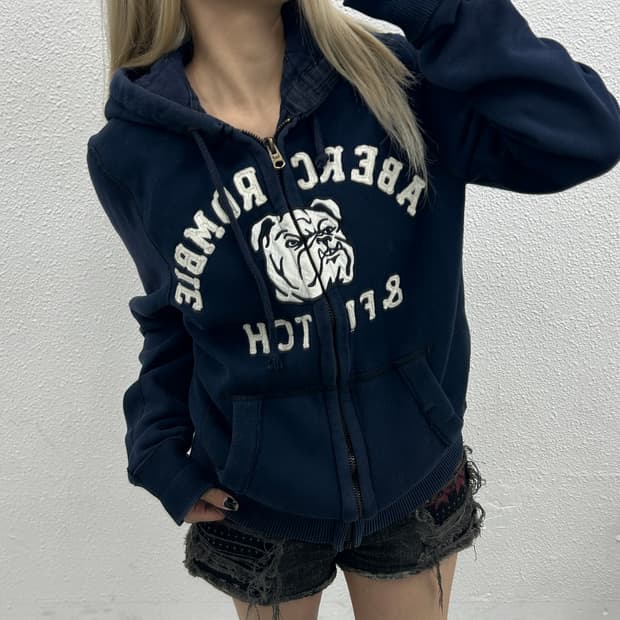 아베크롬비 센터 불독로고 네이비 후드집업 M
