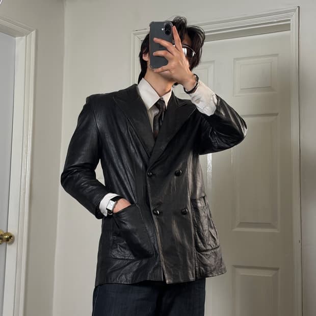 리얼레더 더블 블레이저