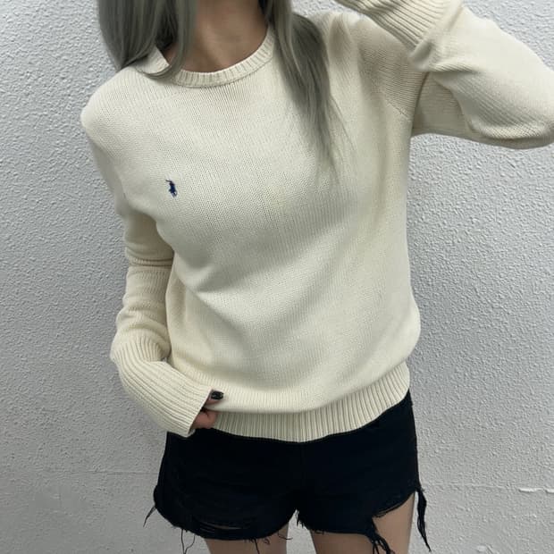 2000s 폴로 랄프로렌 블루포니 아이보리 코튼 니트 M