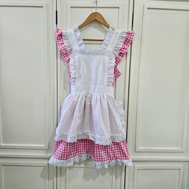 핑크 체크 에이프런 원피스