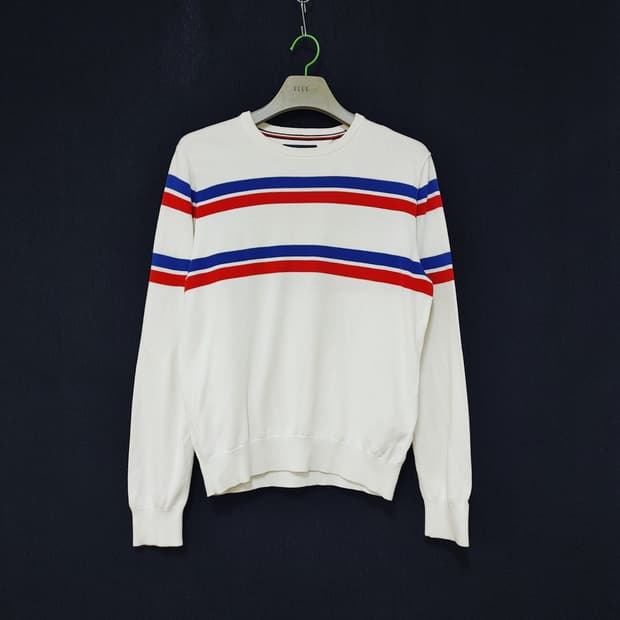 TOMMY HILFIGER 타미 힐피거 투컬러라인 면니트라운드티
