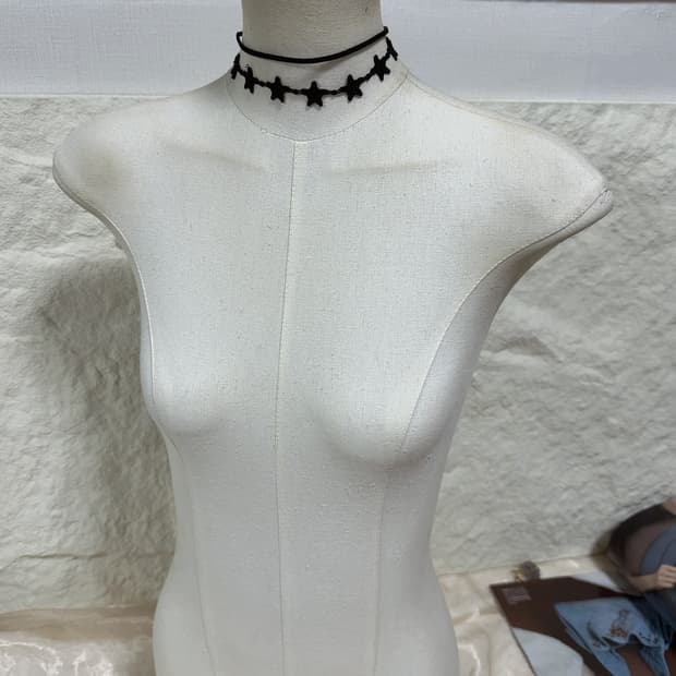 빈티지 오각별 리본 스웨이드 초커 목걸이세트