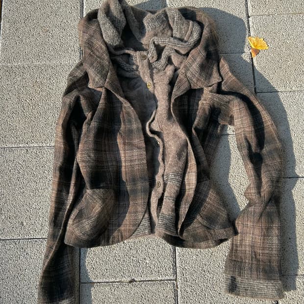 2000s JPN 니혼진 체크 니트 레이어드 셔츠